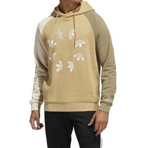 Adidas Men's Sz M Blocked Bold Hoodie Beige Pullover Trefoil Logo (HE0075)